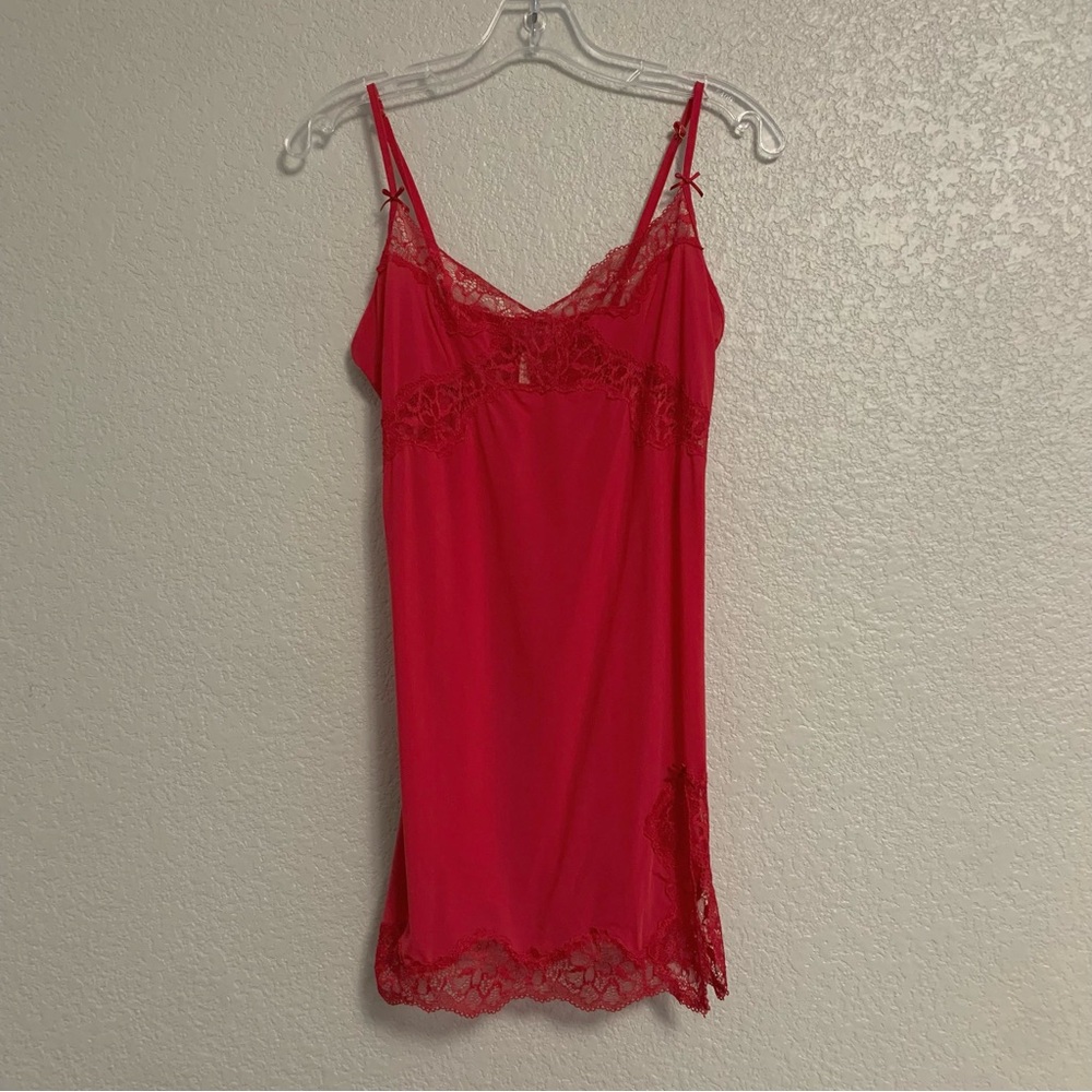 Vtg NWT Victorias Secret Slip Dress Chemise Lingerie Lace Sheer Babydoll Red Med
